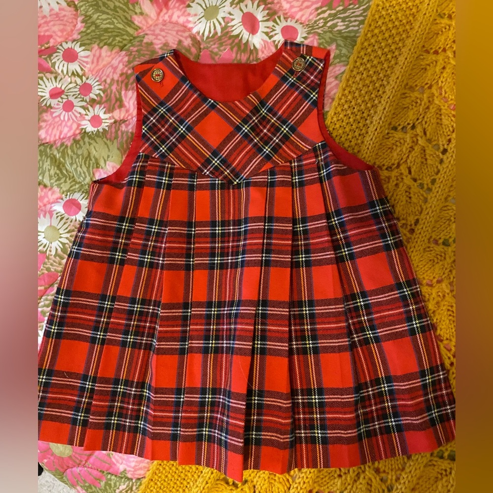 Vintage Toddler Dress, Red Tartan, Plaid, Size 2